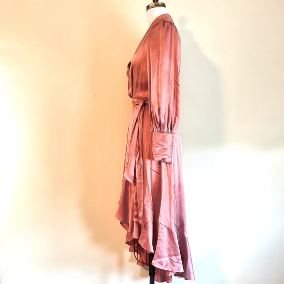 Zimmermann NWT Designer Asymmetric Silk Wrap Pink Midi Dress size1(US 4-6) - Picture 5 of 15